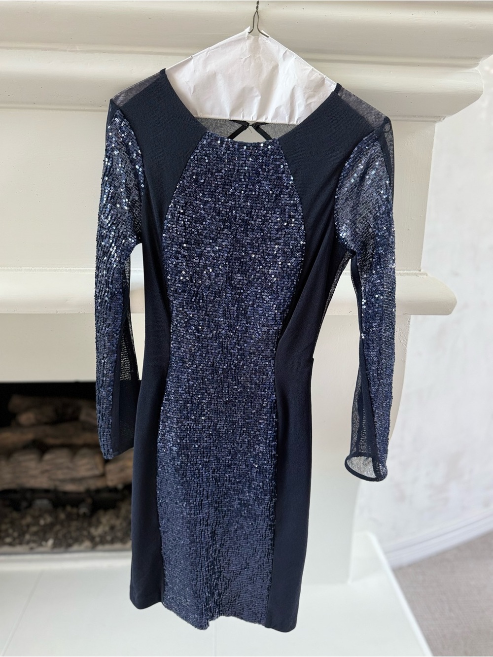 ABS Navy sequined Dress with Sheer Details cut out back